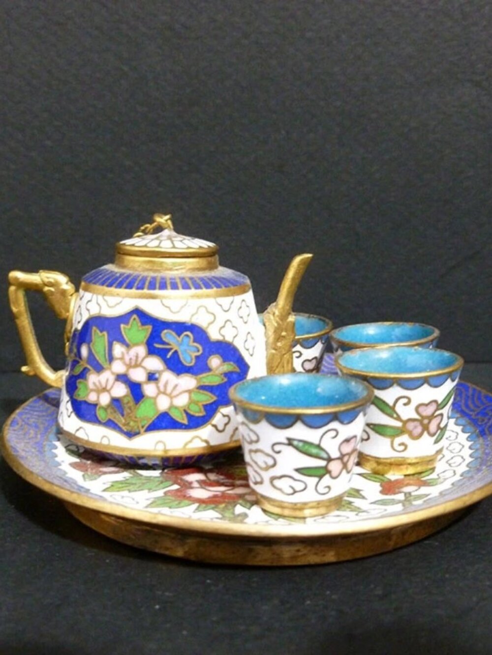 Chinese CLOISONNE Teapot Set( Multicolor) With Tray/Teapot/4 Mugs Export